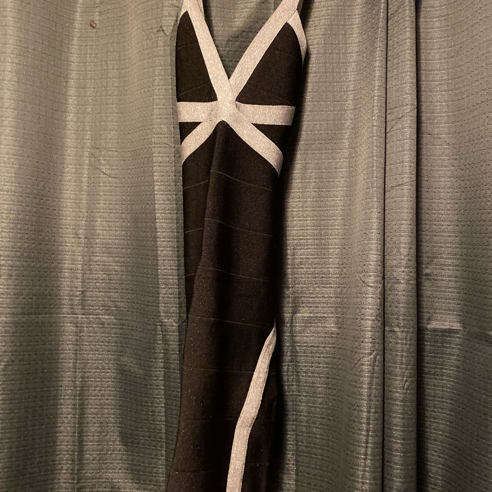 Black and Silver Bebe Bodycon Dress